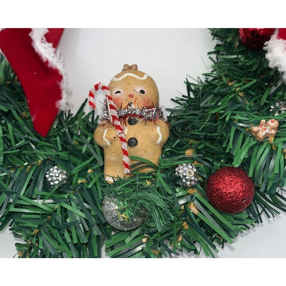 I am the cutest little gingerbread boy Prelit Christmas Wreath Lights Timer OOAK
